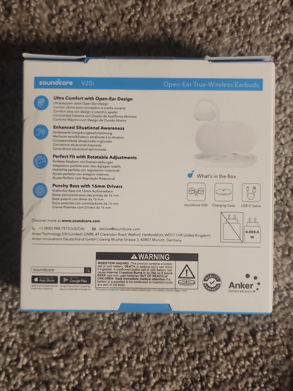 Anker Soundcore V20i Open Ear Wireless Earbuds Bluetooth IP55 White New