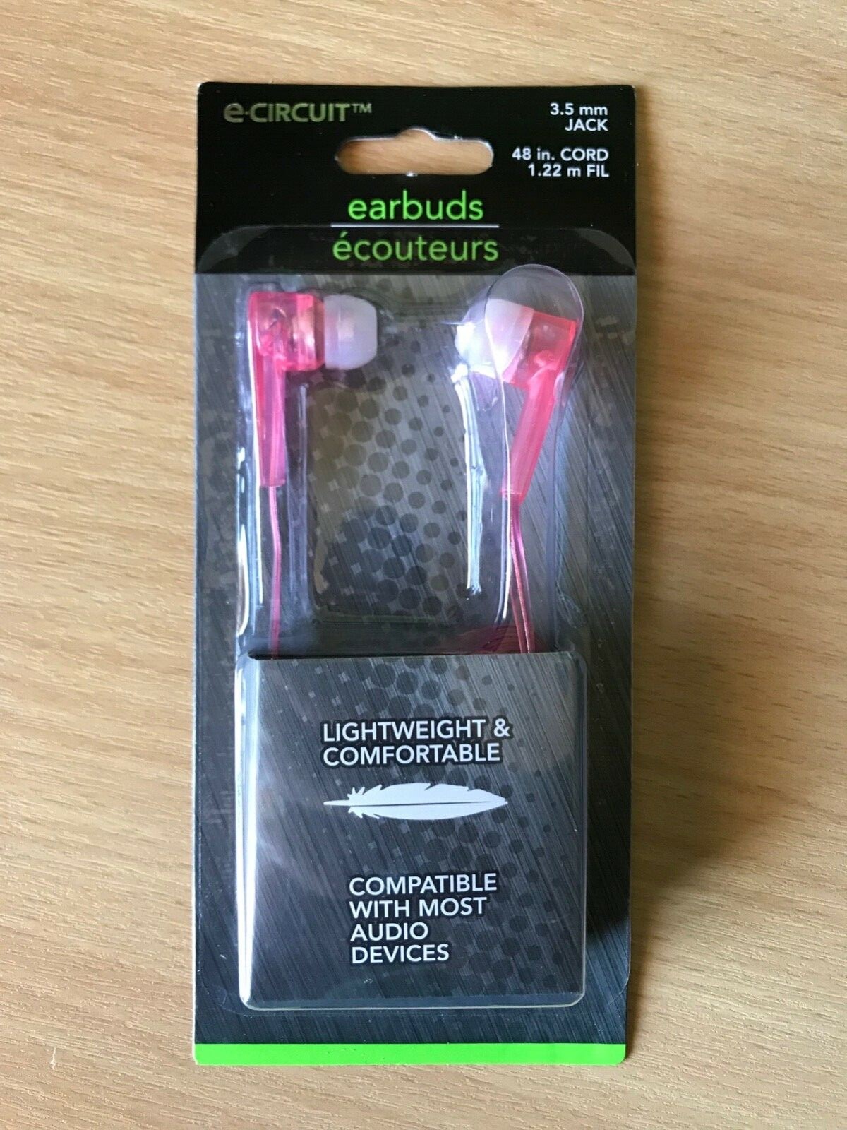 E-Circuit Earbuds 3.5 mm Jack, 48 in. Cord, 1.22 m Fil (PINK)