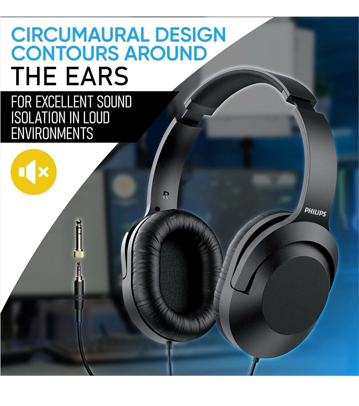 🟡Philips Over the Ear Wired Stereo Headphones .Black❗️Studio Podcast Comfort ❗️