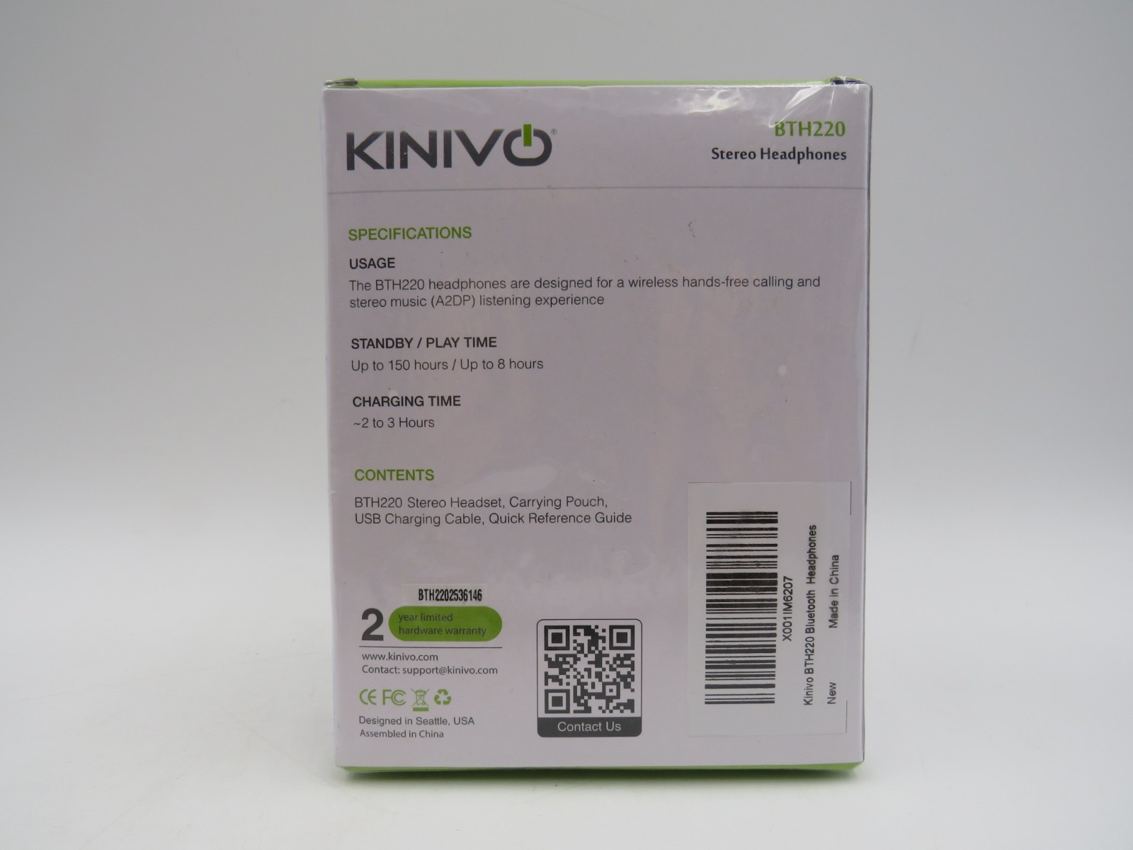 Kinivo BTH220 Bluetooth Headphones (Black, On-Ear, Wireless Music) NEW SEALED