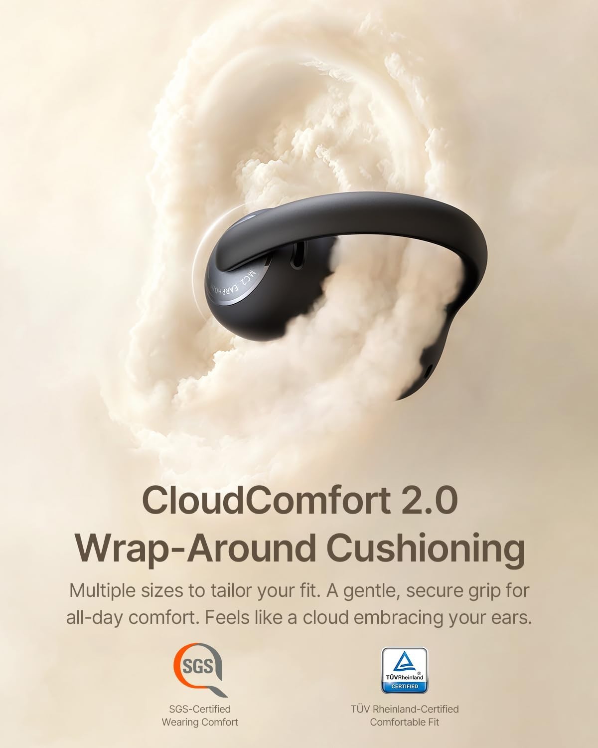 Open Ear Clip-On Earbuds, LDAC Hi-Res Audio, Bluetooth 6.0, 55H Playtime, IP67 W