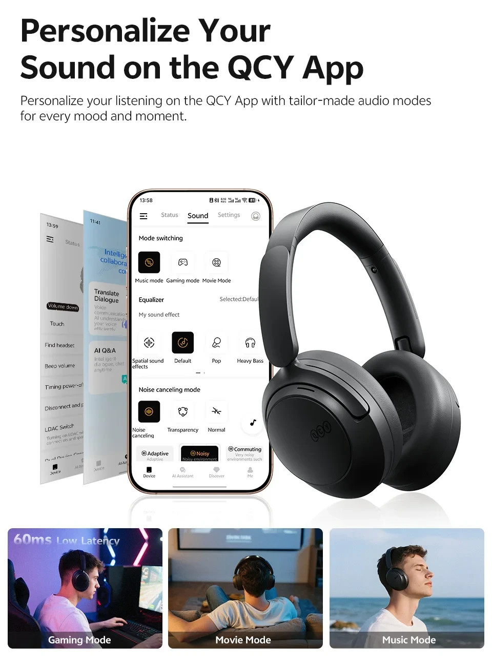 QCY H3S ANC Bluetooth 6.0 Headphones Hi-Res LDAC 102H Wireless Headset