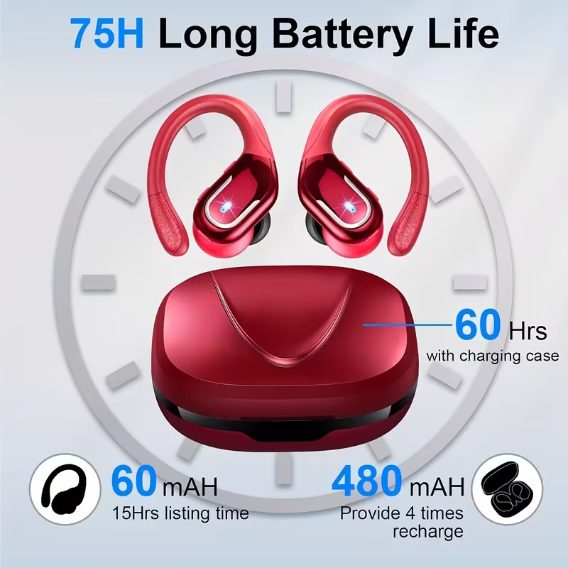 New Wireless BT Earbuds, LIFEBEE hook-style, Sport, Noise Cancelling Mic, Red
