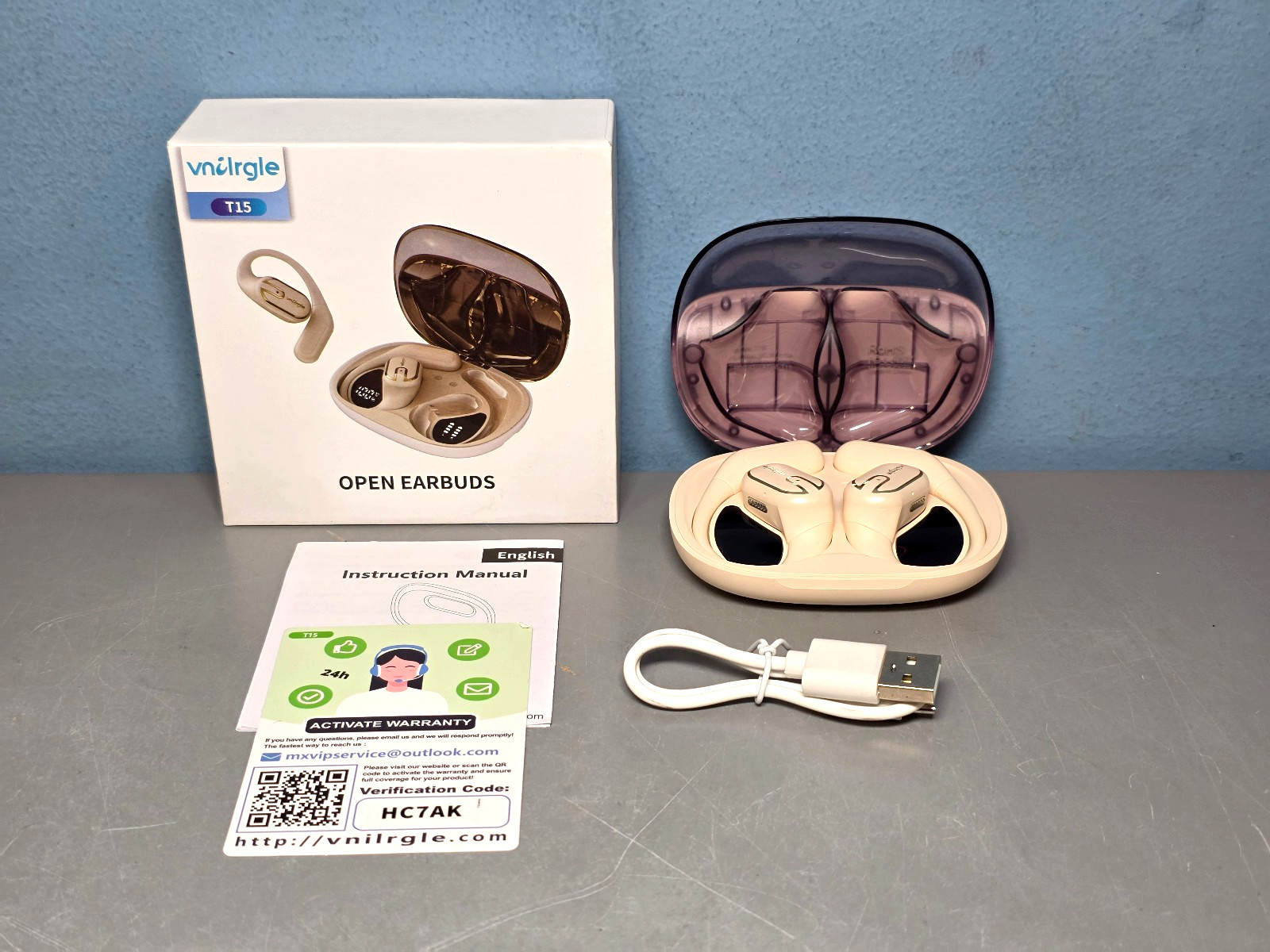 Vnilrgle T15 Open Ear Earhook Wireless Bluetooth Earbuds in Beige New