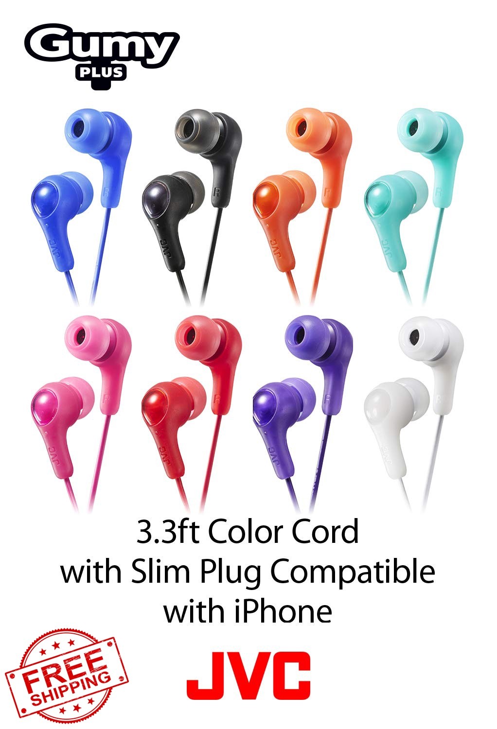 JVC HAFX7R Gumy Earbuds Red S/M/L