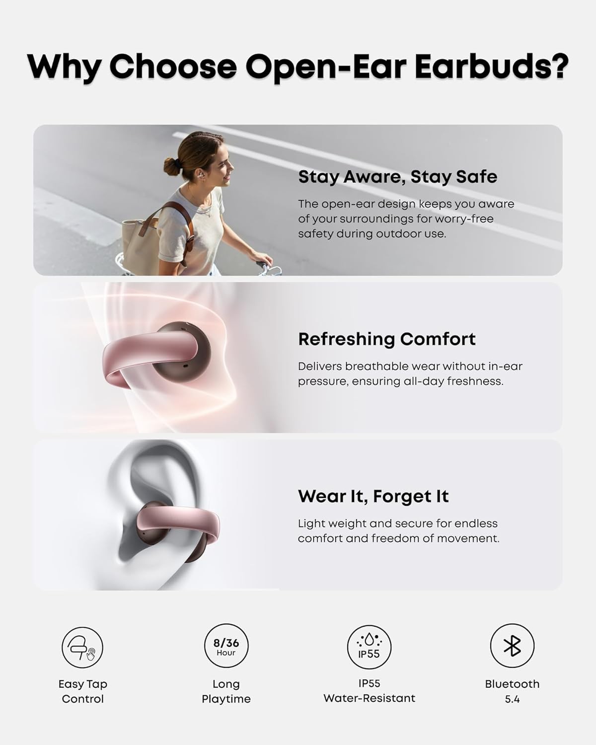 soundcore AeroClip Open-Ear Clip-On In-Ear Bluetooth Earbuds Rosy Brown (A3872)
