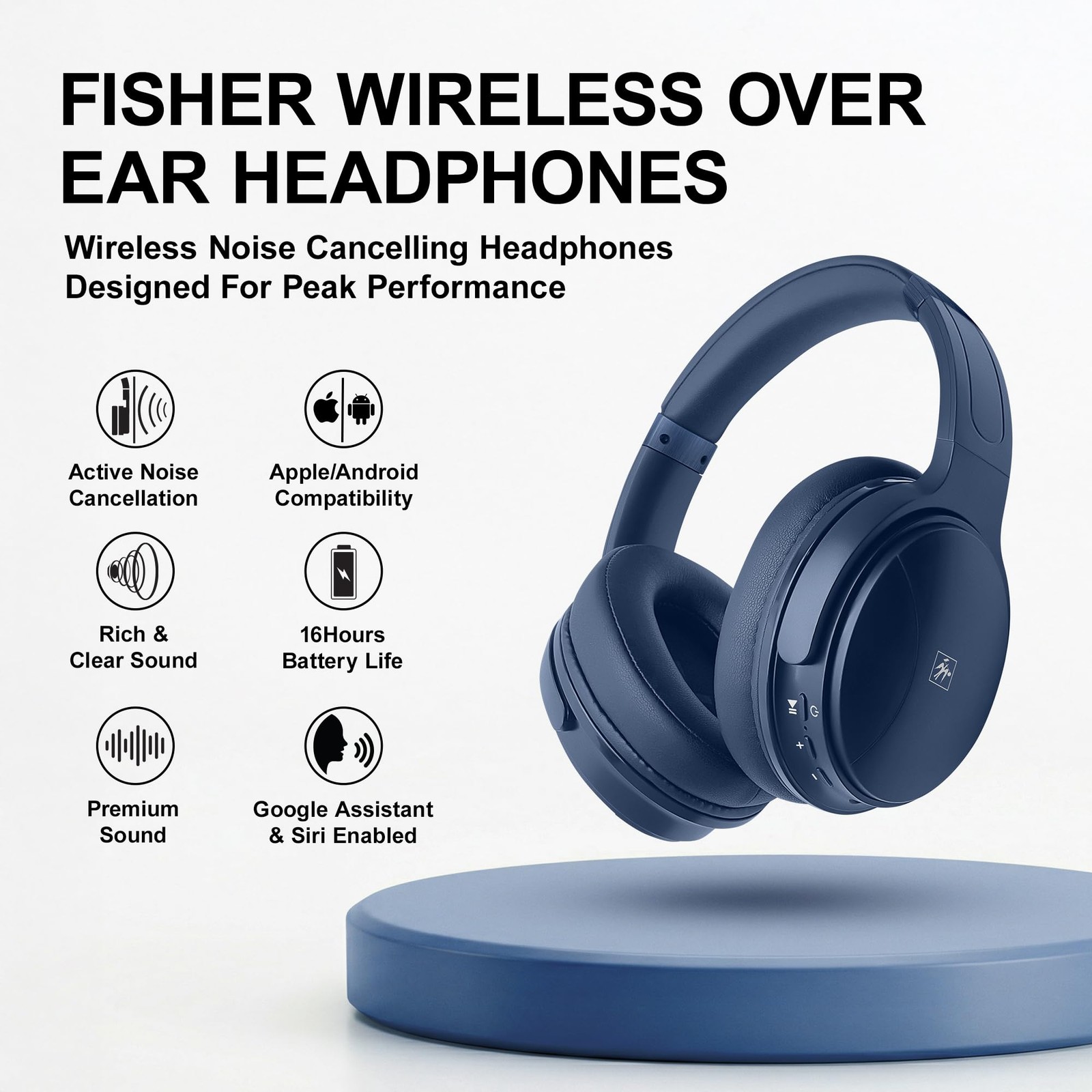 Fisher Pro ANC Headphones Navy Blue Wireless Bluetooth 5.3