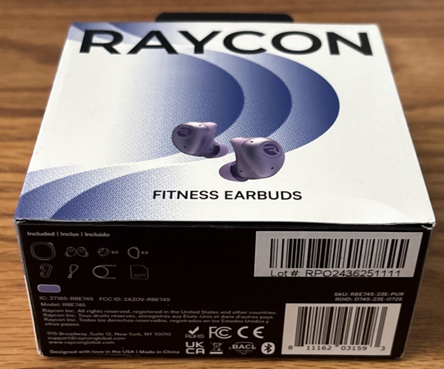 Raycon Fitness Wireless Earbuds Active Noise Cancellation RBE745-23E-PUR Purple