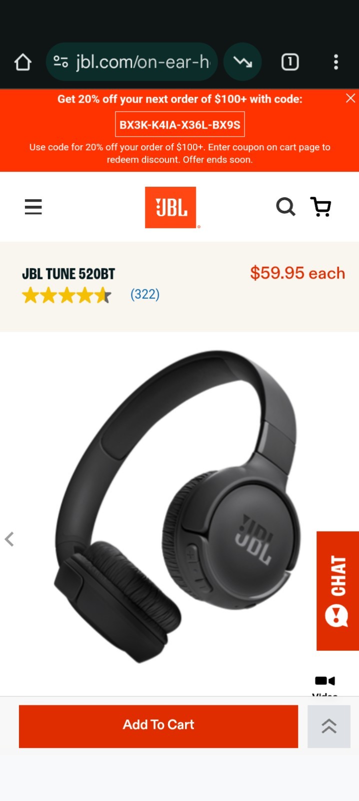 JBL Tune 520BT Wireless Bluetooth On-Ear Headphones With Built-In Microphone