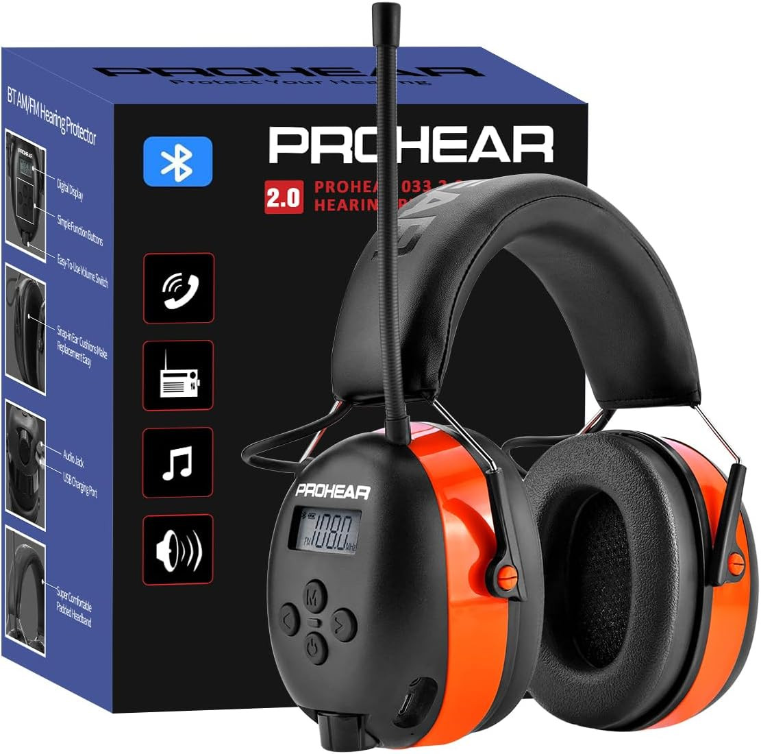 Bluetooth Hearing Protection AM FM Radio Ear Muffs Noise Reduction 31dB