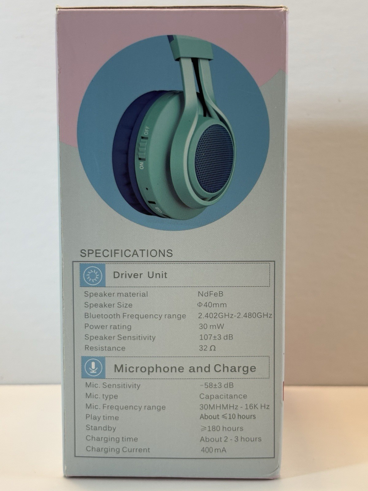 Riwbox WT-7S Wireless Bluetooth Headphones for Kids – LED Flashing – Green/Blue