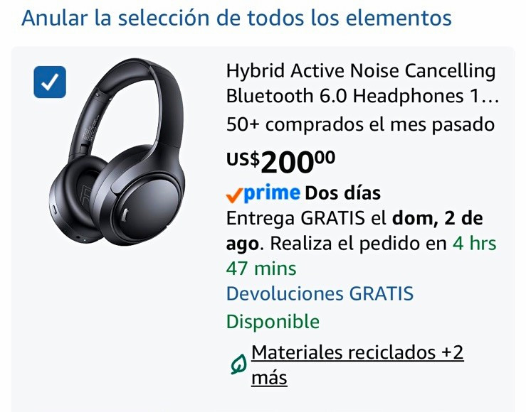 A18 Bluetooth Over-Ear Headphones, Active Noise Cancelling (ANC), Black