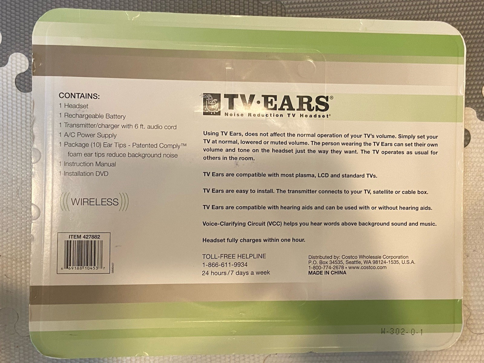 TV Ears Noise Reduction TV Headset Wireless Rechargeable Battery NEW 427882