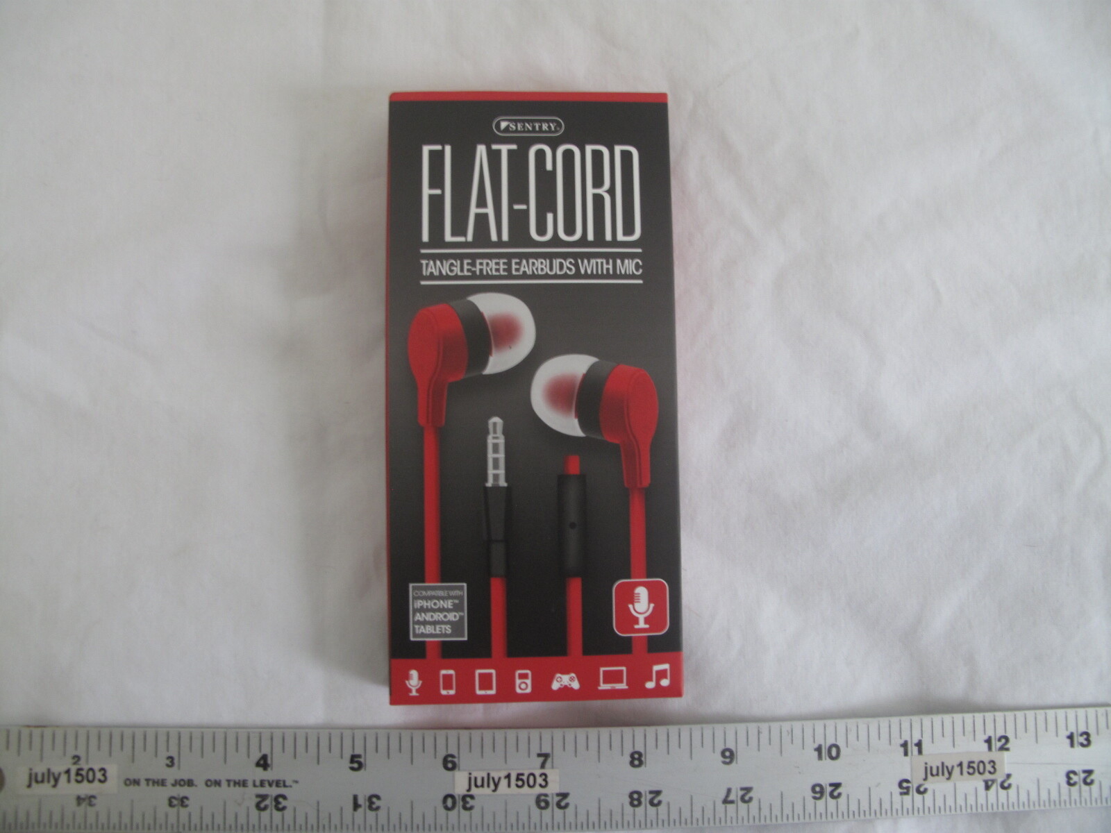 NEW Sentry Flat-Cord Tangle Free Earbuds w/Mic – RED – iPhone Android Tablets