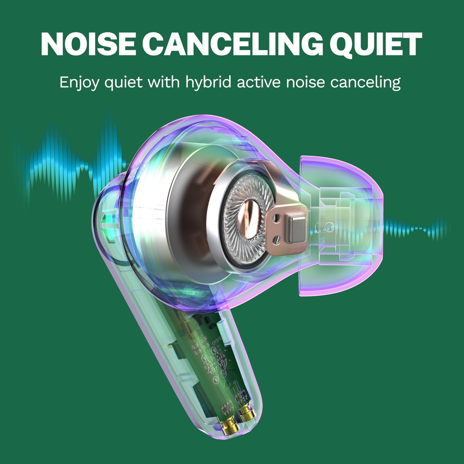 True Wireless Earbuds with Active Noise Cancelling, Bluetooth, Sage Color