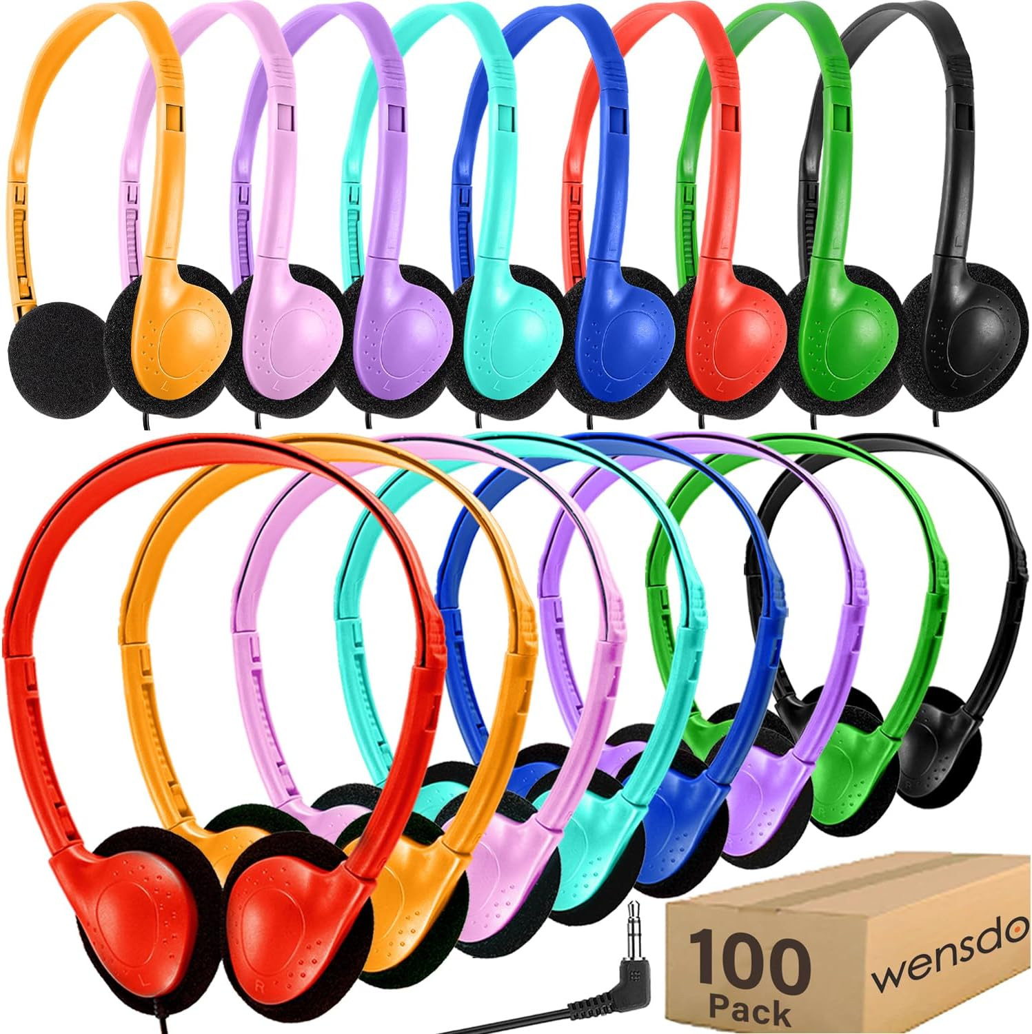 Bulk 100 Pack Headphones for Classroom – Durable Wired Earphones for All Ages