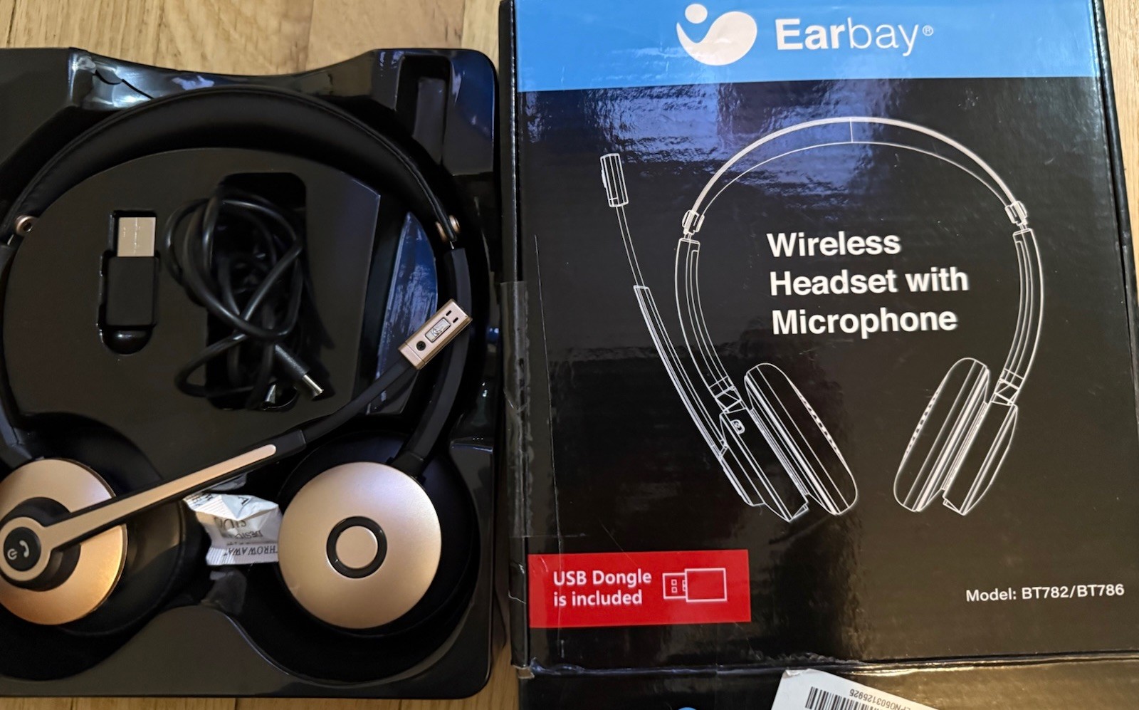 New Open Box Earbay BT782 Bluetooth Headset Microphone & USB Dongle Rose Gold
