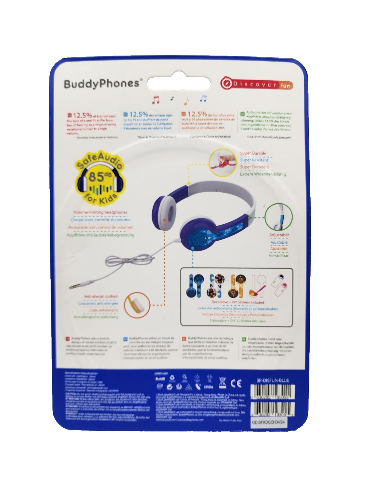 Buddy Phones Safe Audio 85 for Kids Volume Limiting Headphones Anti Allergic NEW