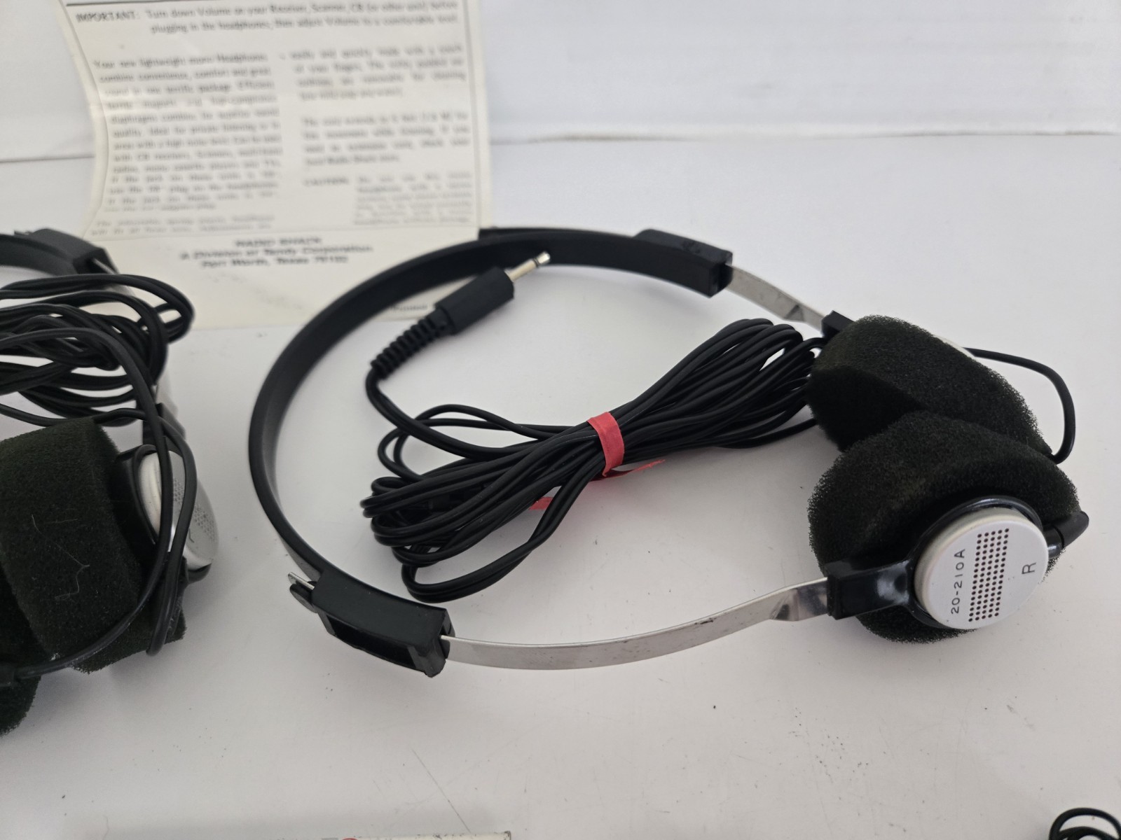 2 Radio Shack Lightweight Mono Headphones #20-210A & Extras FREE SHIPPING