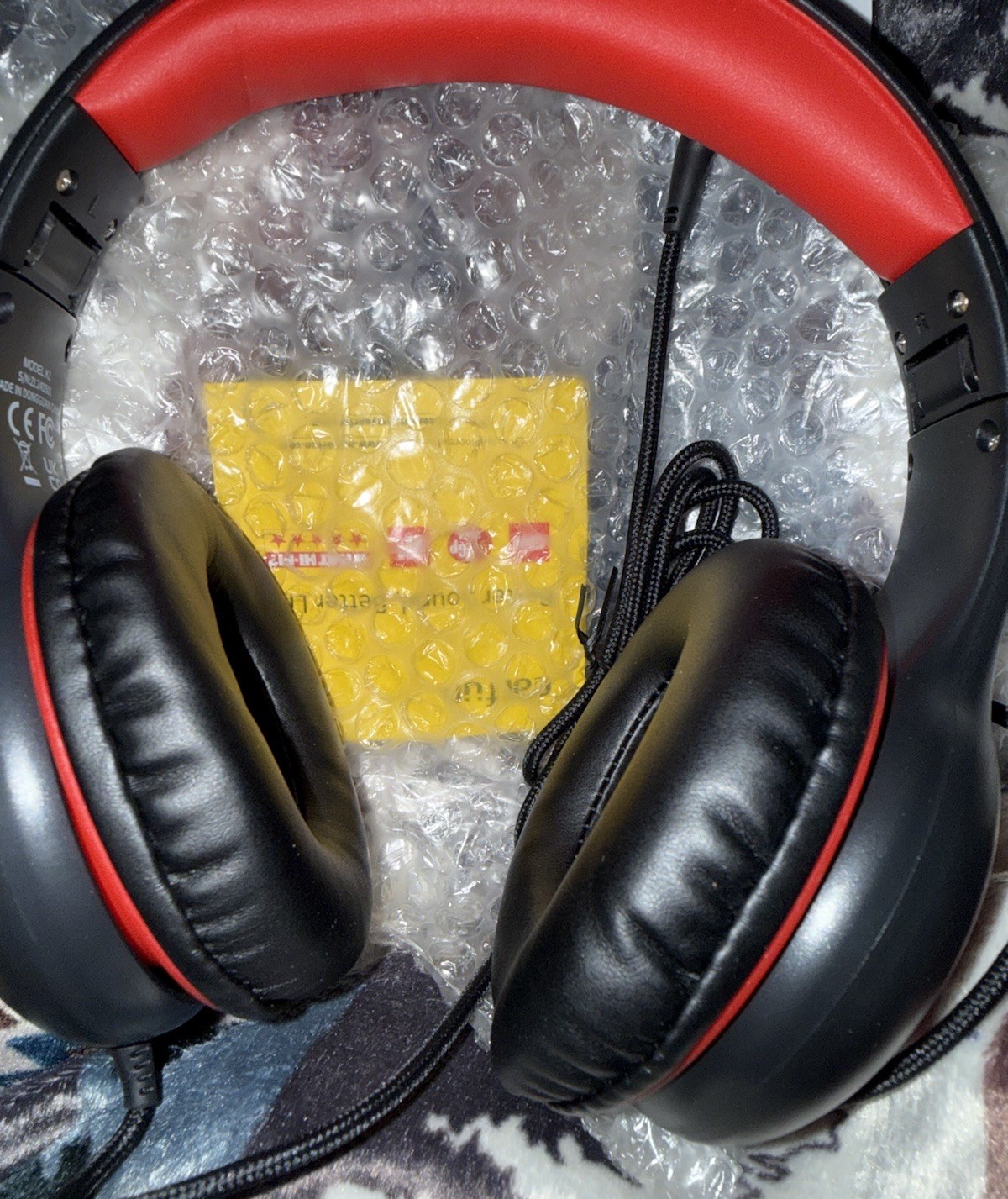 Kids Red/Black Over The Ear Wired Foldable Headphones With Volume Control Switch