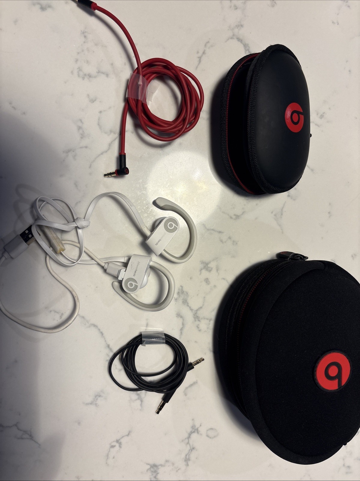 Beats by Dr. Dre Powerbeats3 Wireless Ear-Hook Headphones White A1747 Case Cord
