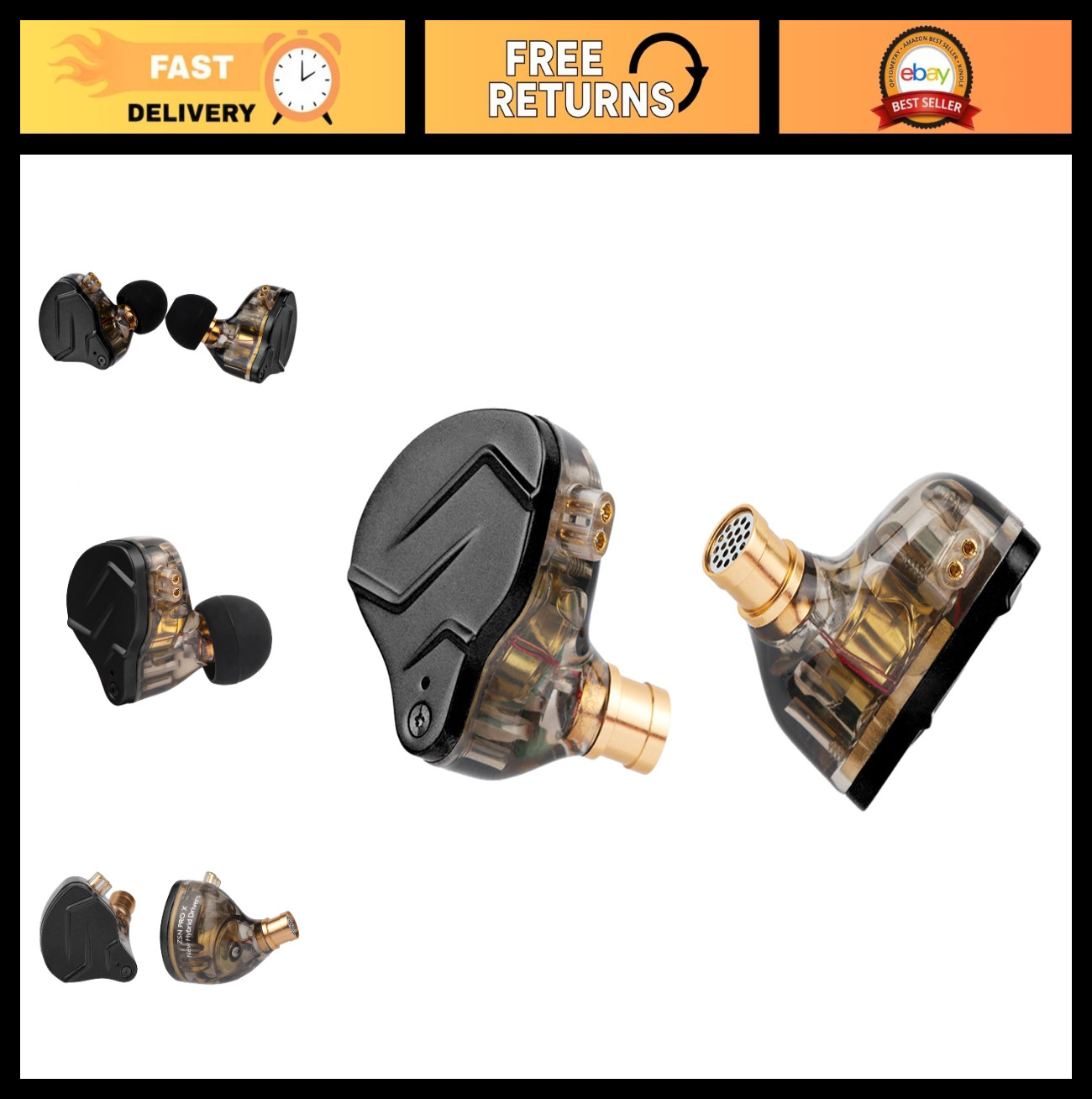 Dual Driver HiFi In-Ear Monitors, Hybrid Metal Earphones, Detachable Cable, Zinc