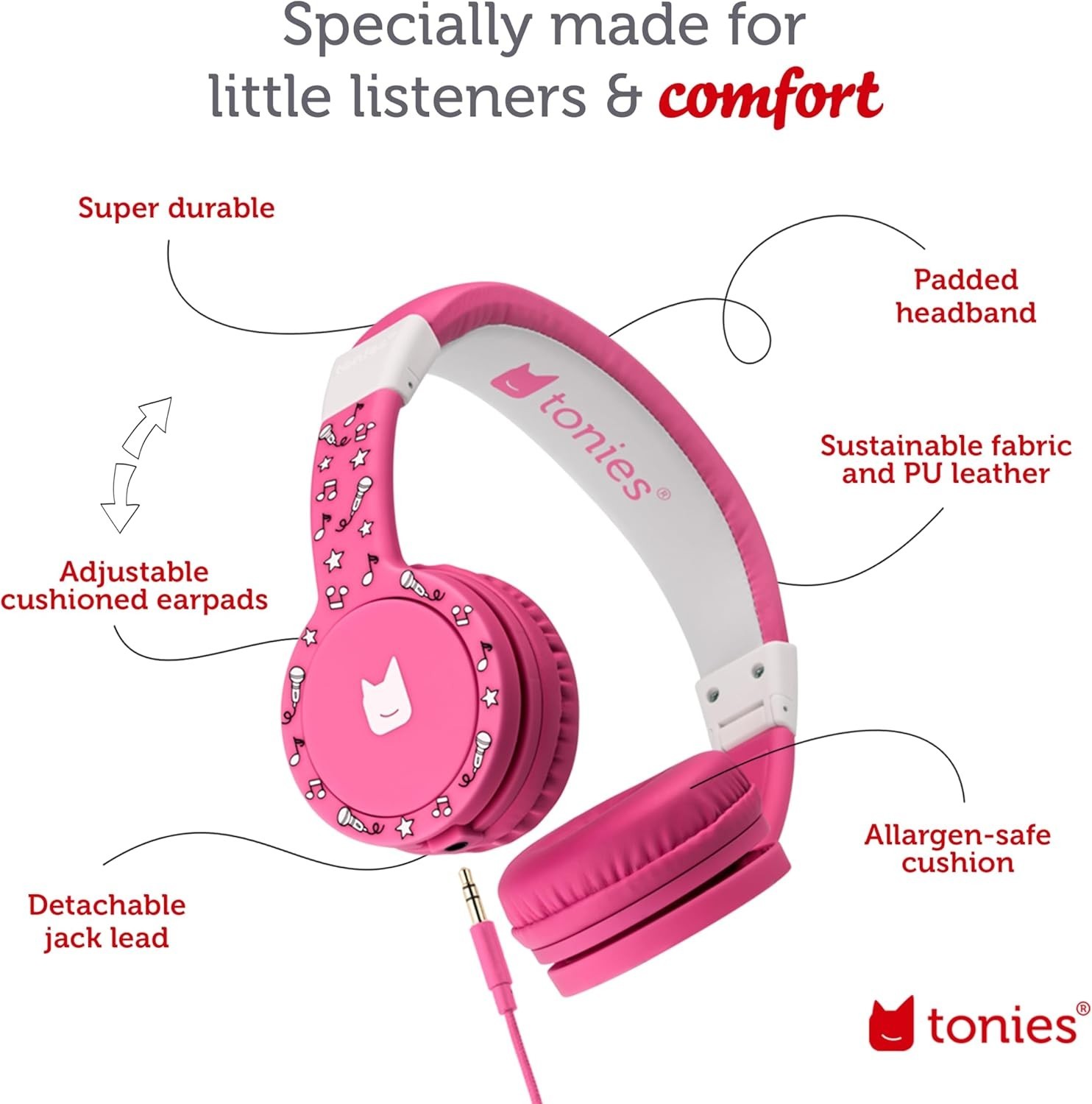 Adjustable On-Ear Headphones for Kids – Pink, Foldable, Travel-Friendly Design