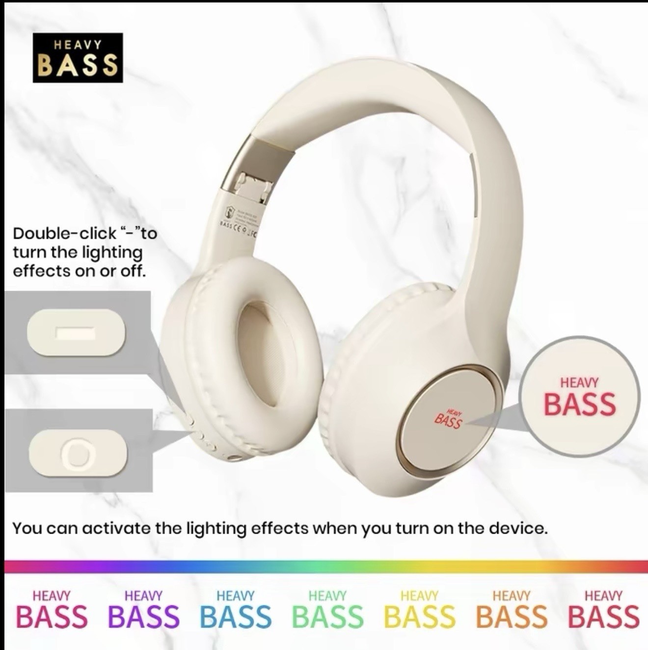 HEAVY BASS BASS-300 Bluetooth 5.4 On-Ear Headphones 40mm Hi-Res Mic White