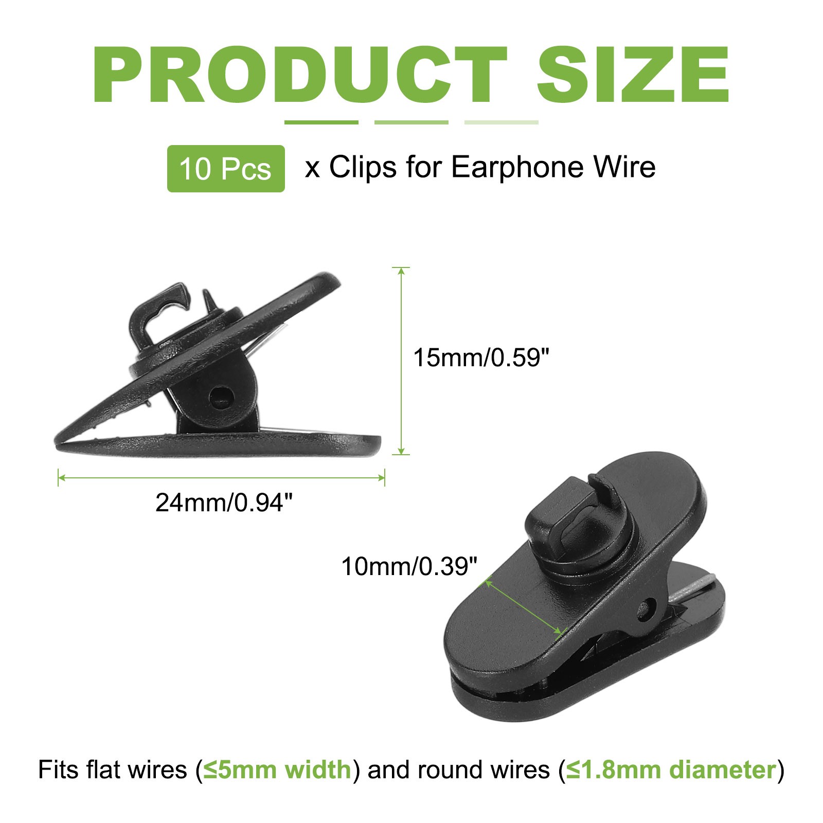 10 Pcs 360 Degree Rotate Headphone Wire Clip 0.94″x0.39″x0.59″ Black