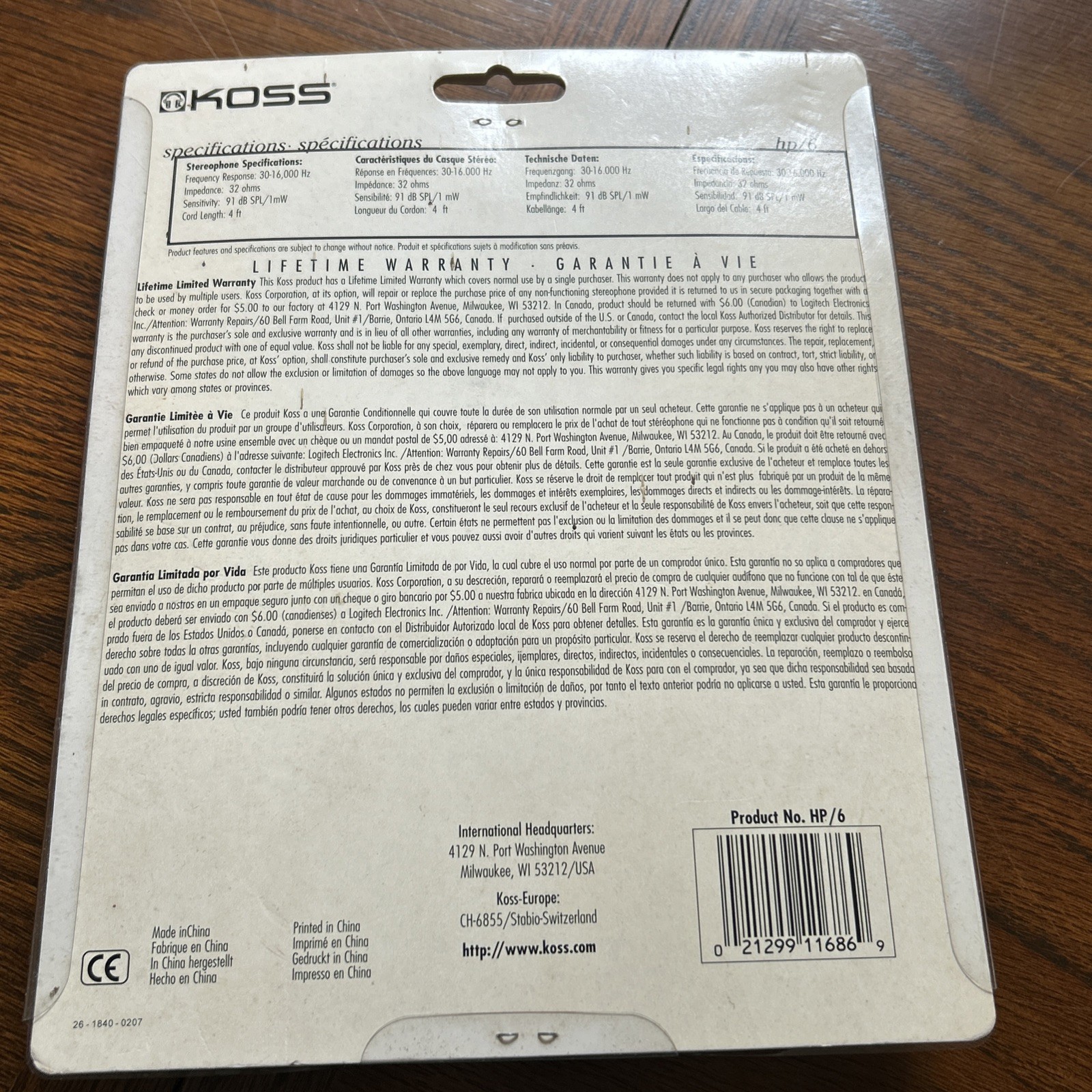 Vintage Koss HP/6 Stereo Headphones with Volume Control on Cord New In Package