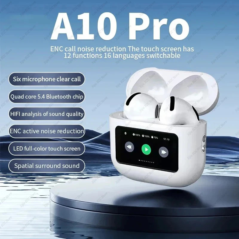 TWS Smart Touch Screen Bluetooth 5.4 Headset ANC Wireless Headphone Earbuds IPX7