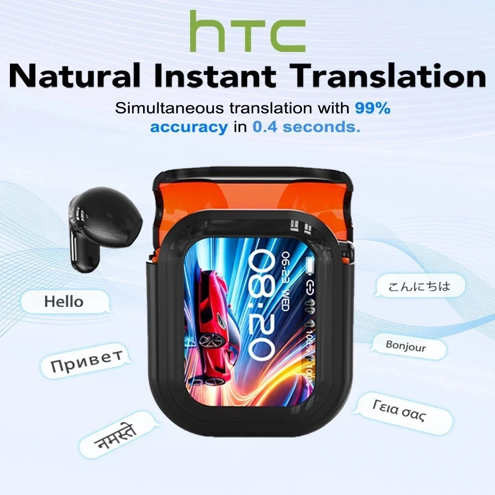 HTC NE20 Bluetooth 6.0 Earphones AI Translator Wireless Earbuds LCD Touch New Sp