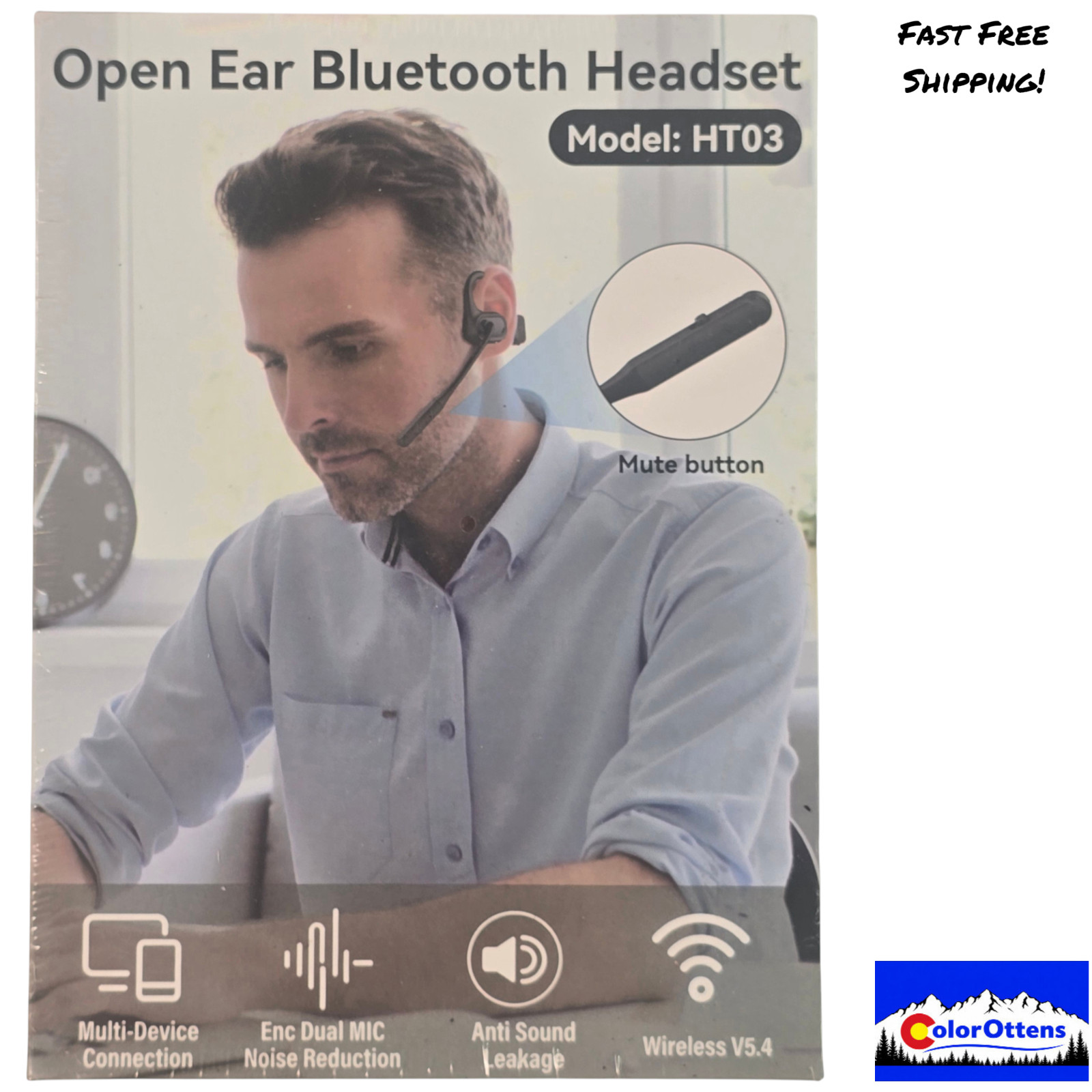 MONODEAL HT03 Open Ear Bluetooth 5.4 Headset ENC Mic Mute USB-C