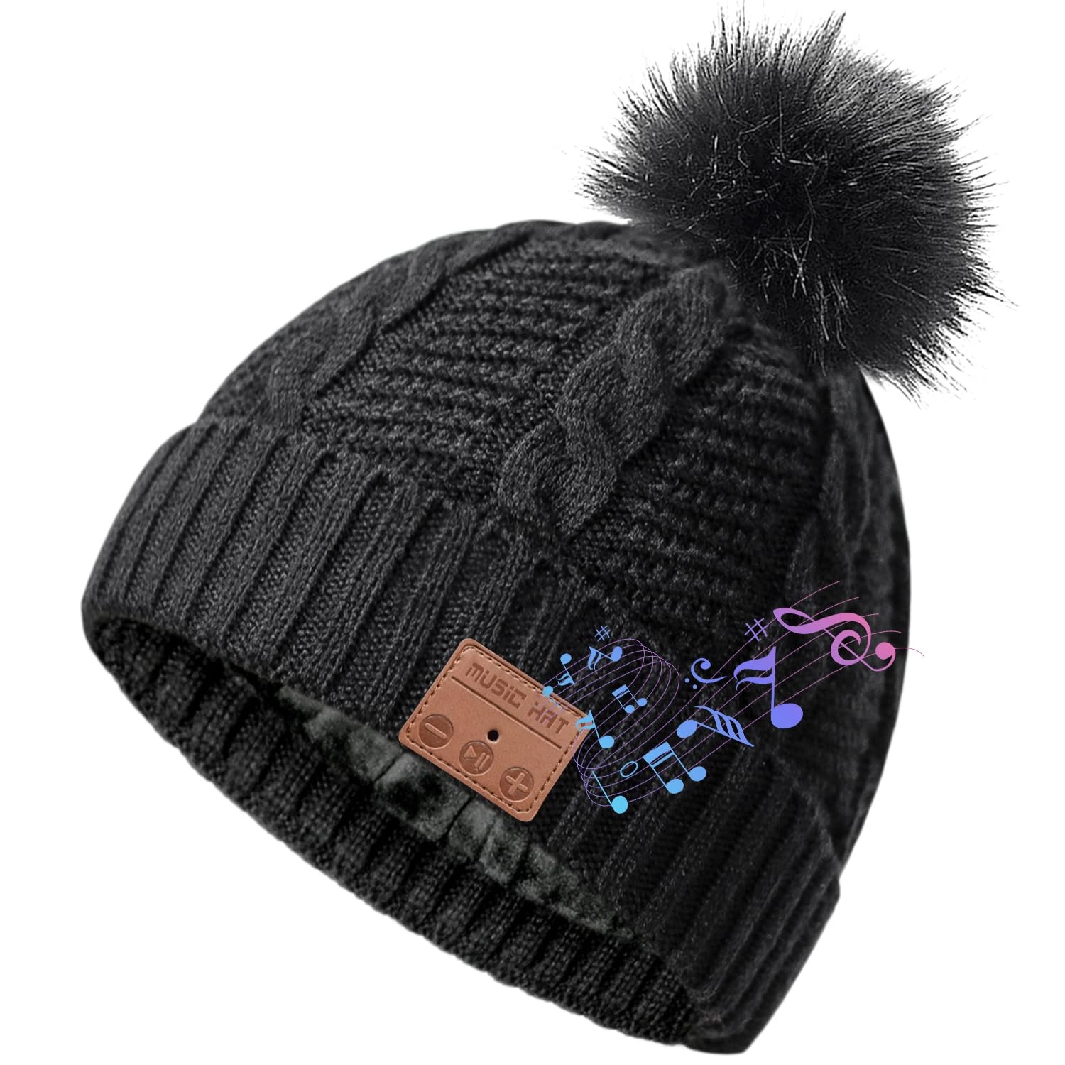 Bluetooth Beanie Hat Women Sport Wireless Music Stereo Headphones Mic Pompon