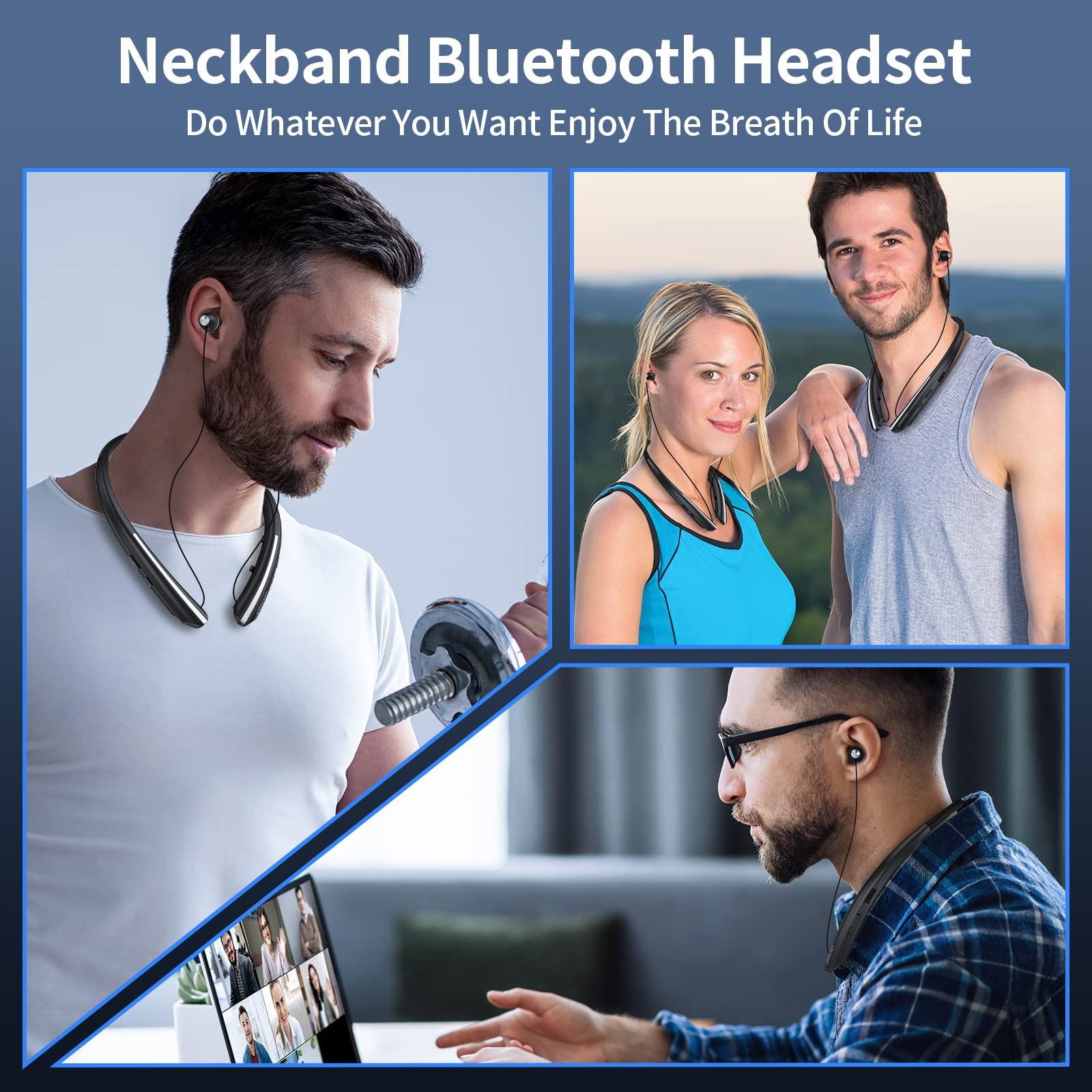 APPINESSEY Retractable Neckband Bluetooth Headphones, Wireless Neck Black
