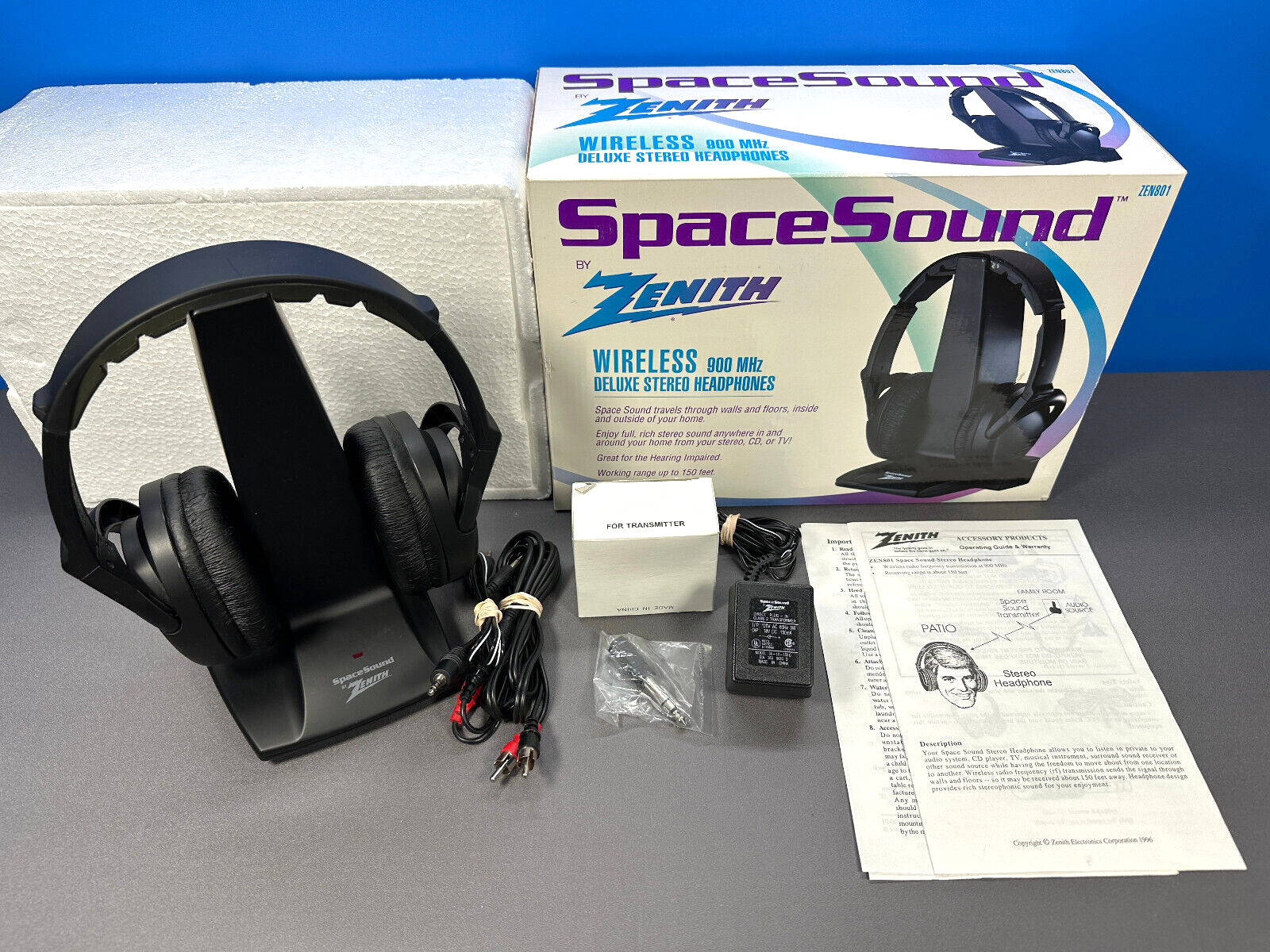 ZENITH SPACE SOUND WIRELESS STEREO OVER EAR HEADPHONES 900 MHz ZEN801 VINTAGE