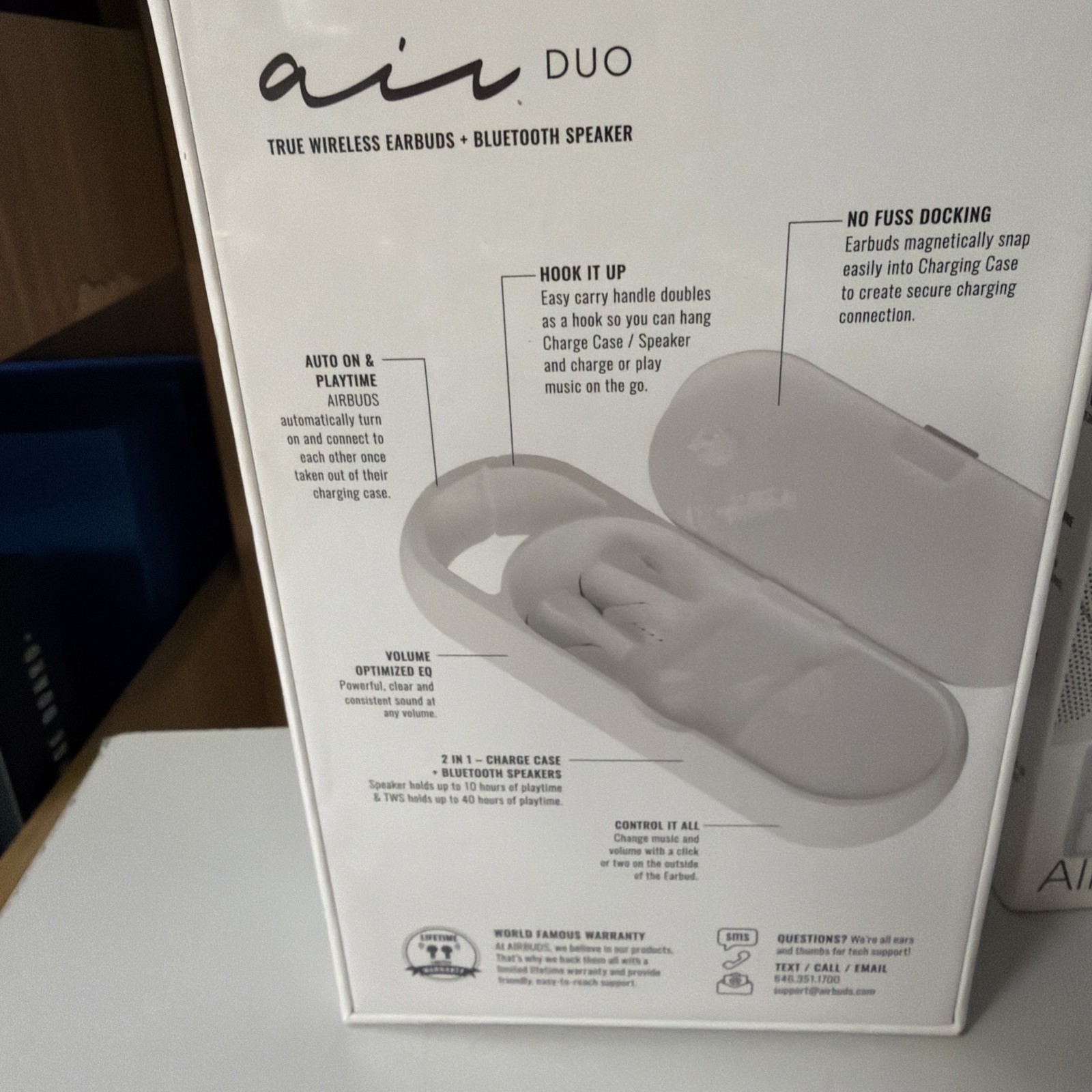 air DUO Airbuds – 2 In 1 Speaker & Wireless Earbuds. White.