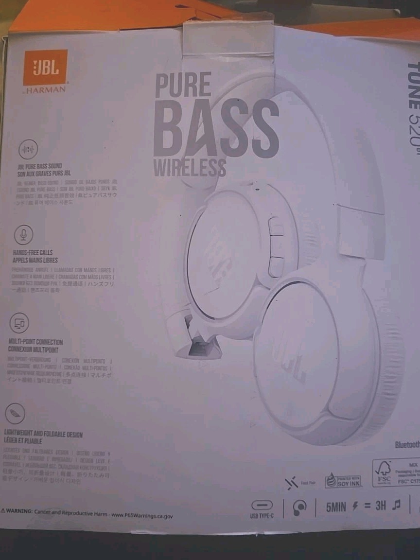 JBL Tune By Harman 520BT Wireless Bluetooth Headphones 57 Hours Pure Bass Sound