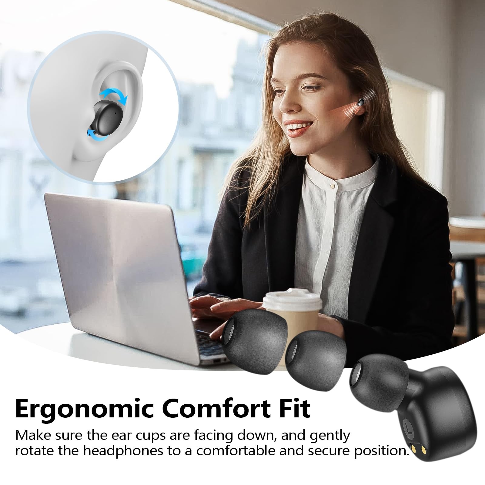 kurdene Wireless Earbuds Bluetooth 5.3 Light Weight in Ear Small Light, Black