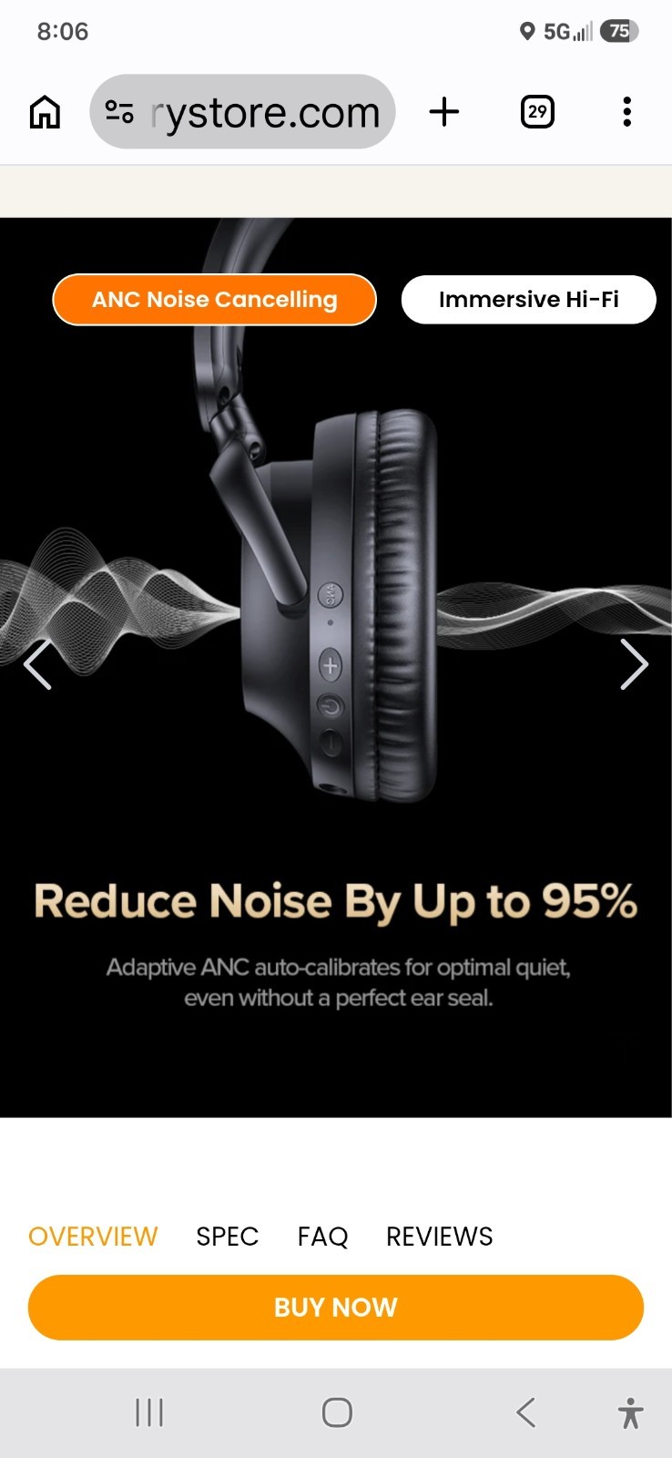 Tagry H08 Long Lasting Noise Canceling Headphones -New