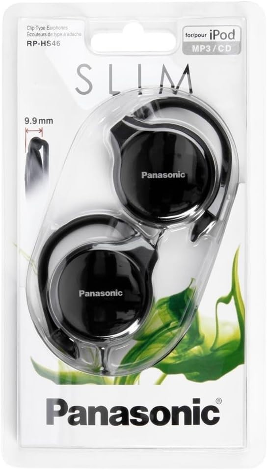 Panasonic RP-HS46EK Slim Clip-On Wired Headphones Lightweight Black