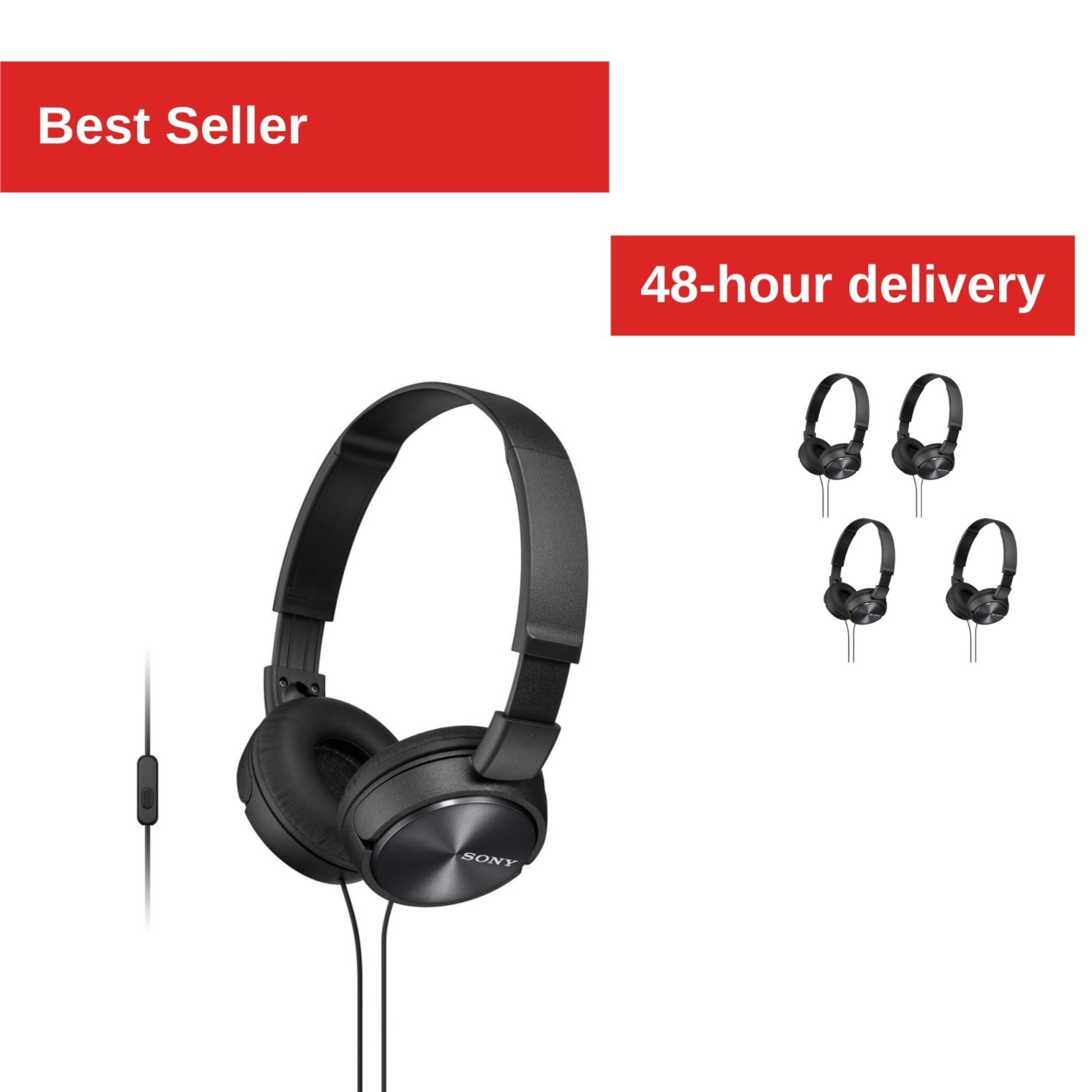 Sony MDR-ZX310AP Wired On Ear Headphones with Microphone, Black