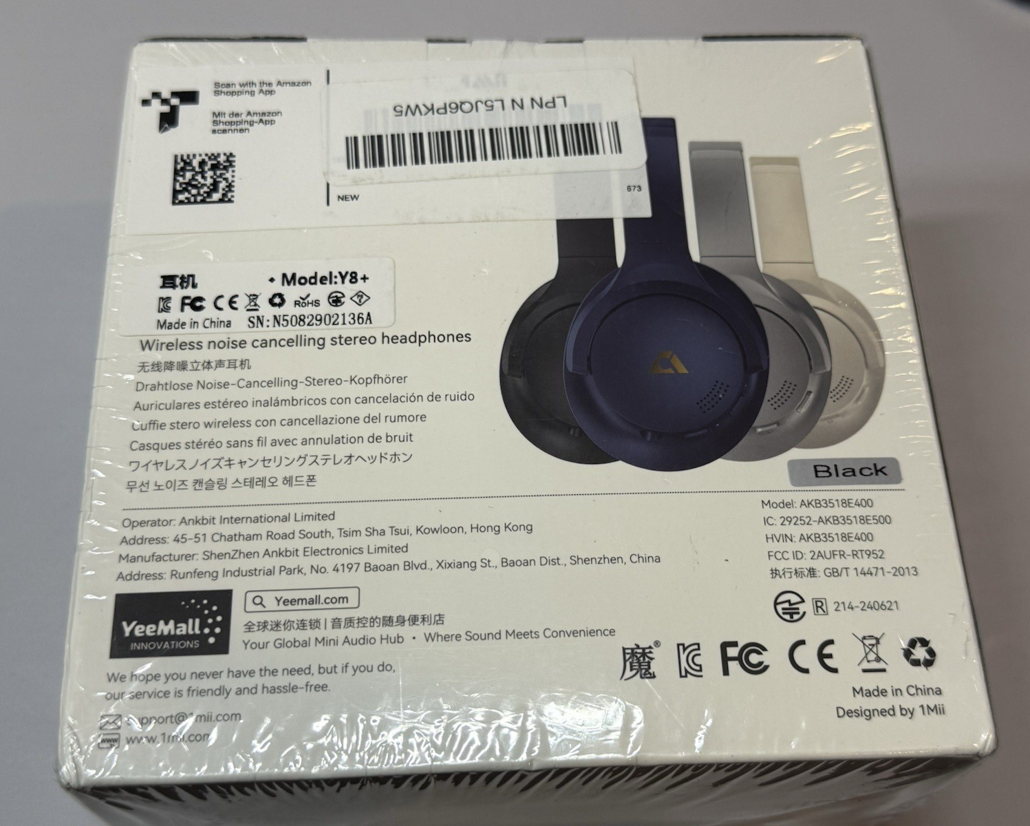 1Mii Y8+ Noise Cancelling Headphones Bluetooth Wireless Hi-Res Audio NEW SEALED