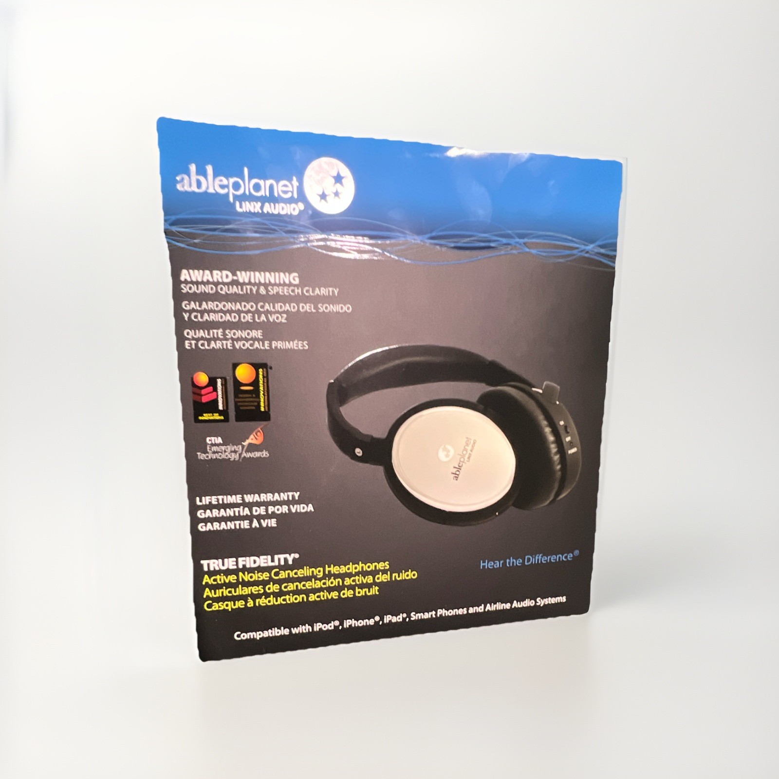 Able Planet TRUE FIDELITY ANC Over-Ear Headphones 3.5mm In-Line Vol Black/Silver