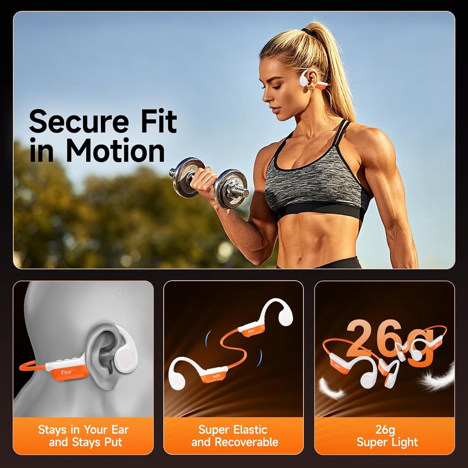 Auriculares de Conducción Ósea Bluetooth 6.0 IPX7 10H para Deportes. Nuevo