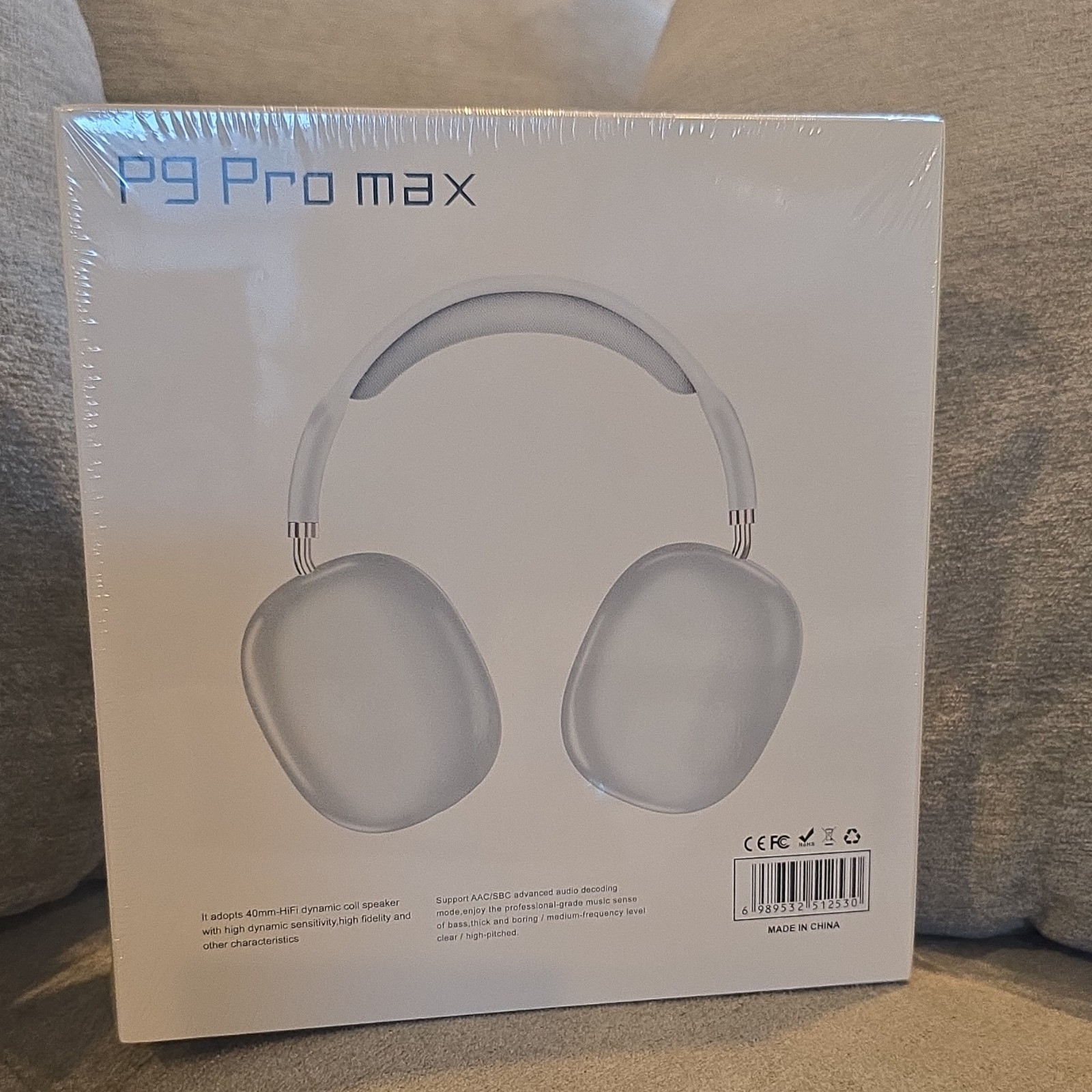 P9 Pro max Bluetooth Wireless Over-Ear Headphones Built-In Mic 40mm Silver