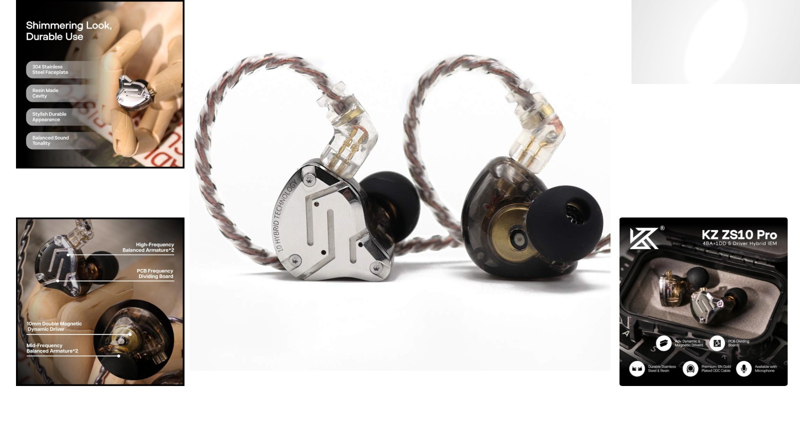 KZ ZS10 Pro Hybrid IEM – 4BA+1DD HiFi Wired Earbuds, Ergonomic Sound Isolation