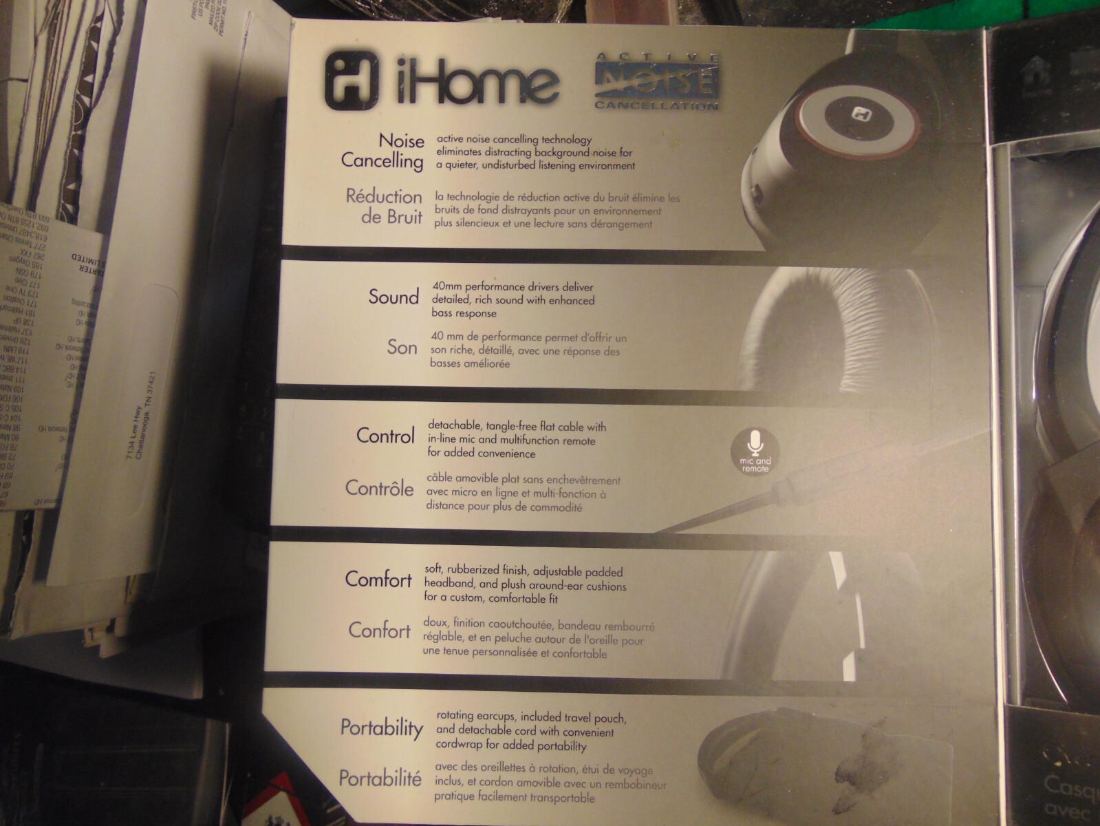iHOME Over the Ear Active Noise Canceling Headphones Mic+ Remote IB50BXC NIB RAR