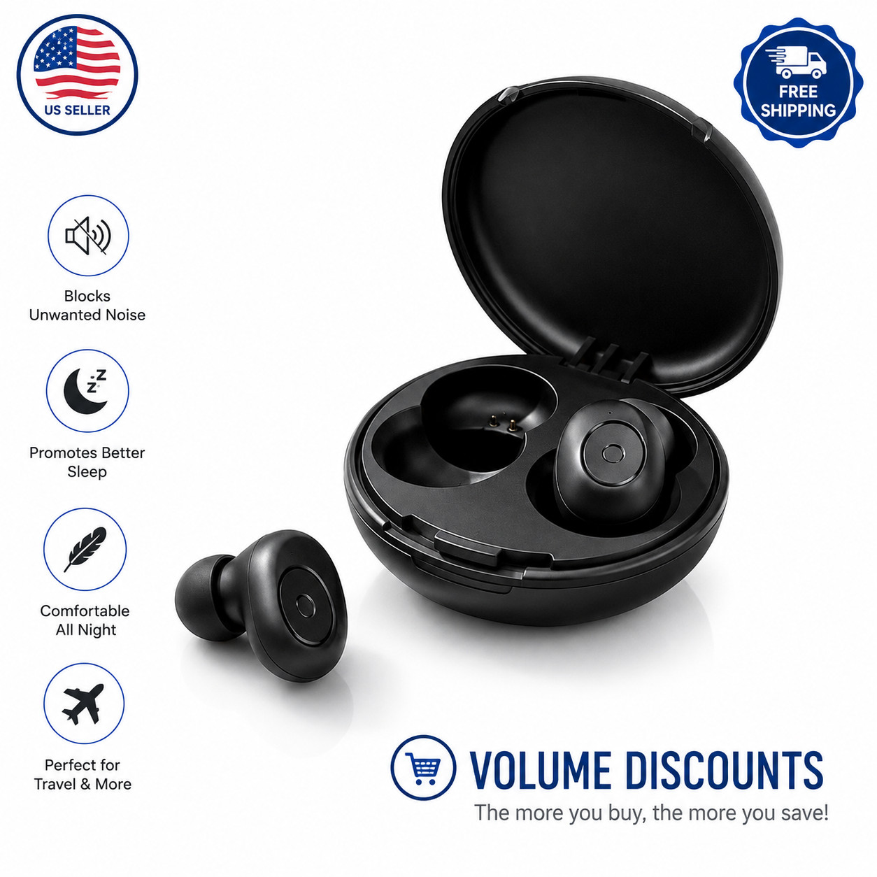 Ear Plugs for Sleeping Noise Reduction Sleep Earbuds Travel Study Black