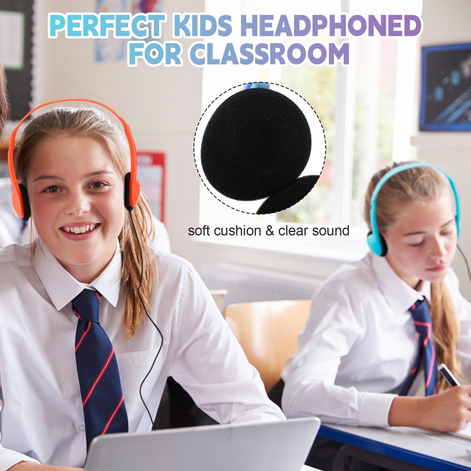 32 PCS Headphones Bulk School Student Classroom Wired Adjustable 3.5mm Jack